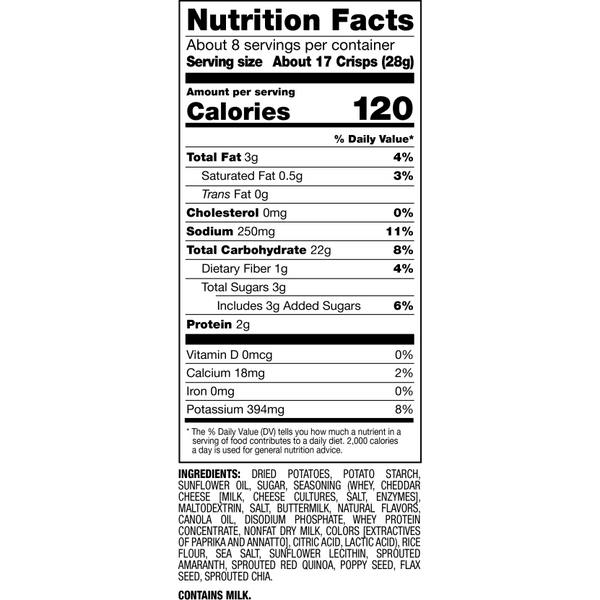 Nutrition Facts and Ingredients For Cheddar