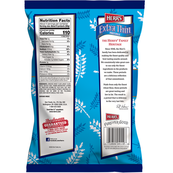 Herr's Extra Thin Pretzels 3.875oz back