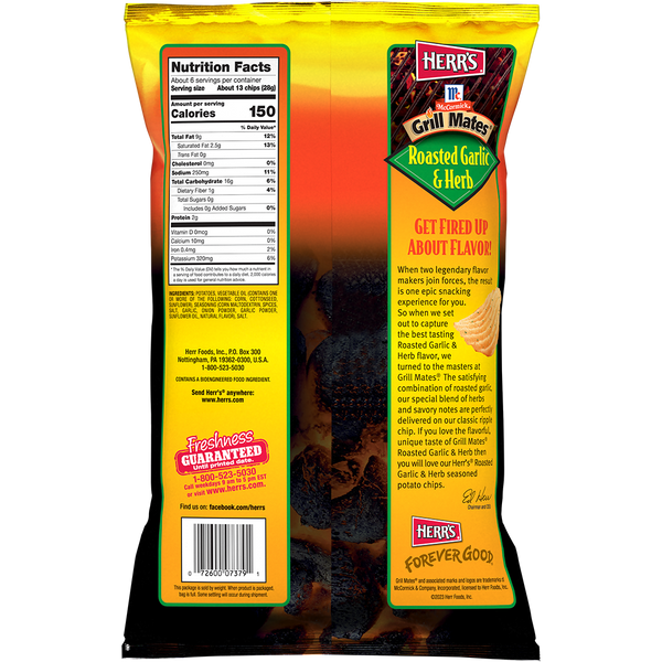 Herr's Grill Mates Roasted Garlic & Herb Chips Back