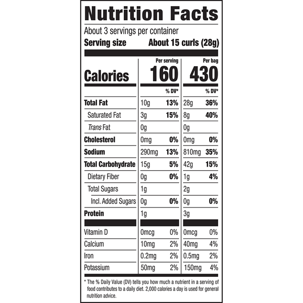 Herr's Old Bay Cheese Curls 2.75 Oz. nutrition
