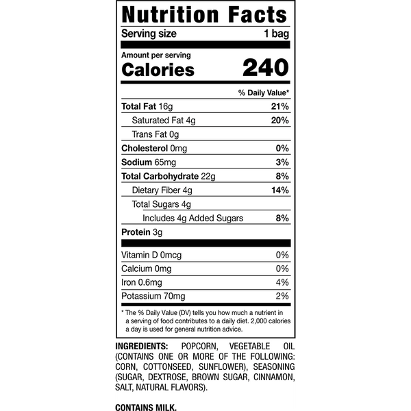 Herr's Snickerdoodle Cookie Artificially Flavored Popcorn nutrition