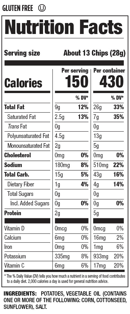 Nutrition Facts and Ingredients For crisp 'n tasty chips