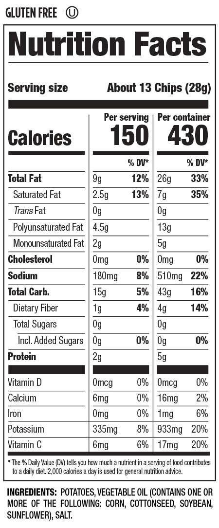 Nutrition Facts and Ingredients For ripple chips