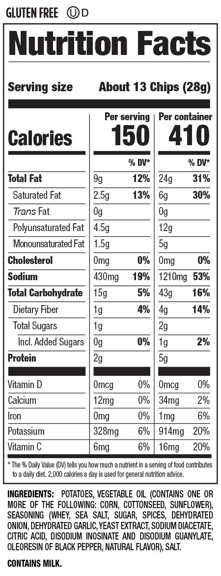 Nutrition Facts and Ingredients For Salt and pepper chips