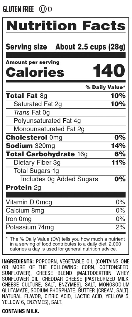 Nutrition Facts and Ingredients For cheese popcorn