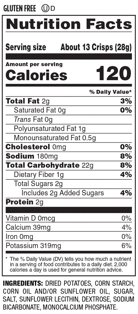 Nutrition Facts and Ingredients For original baked crisps