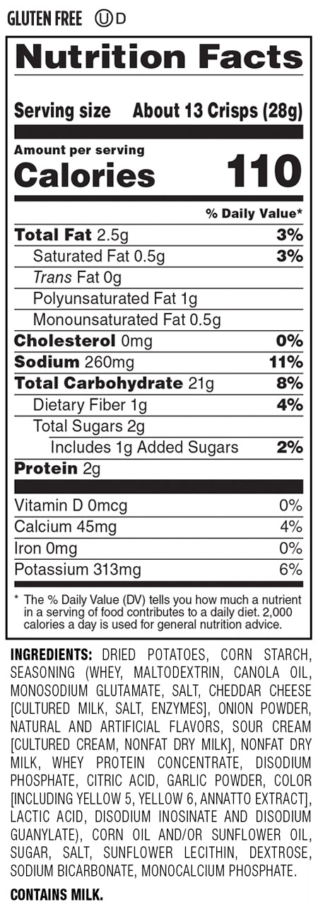 Nutrition Facts and Ingredients For cheddar and sour cream baked crisps