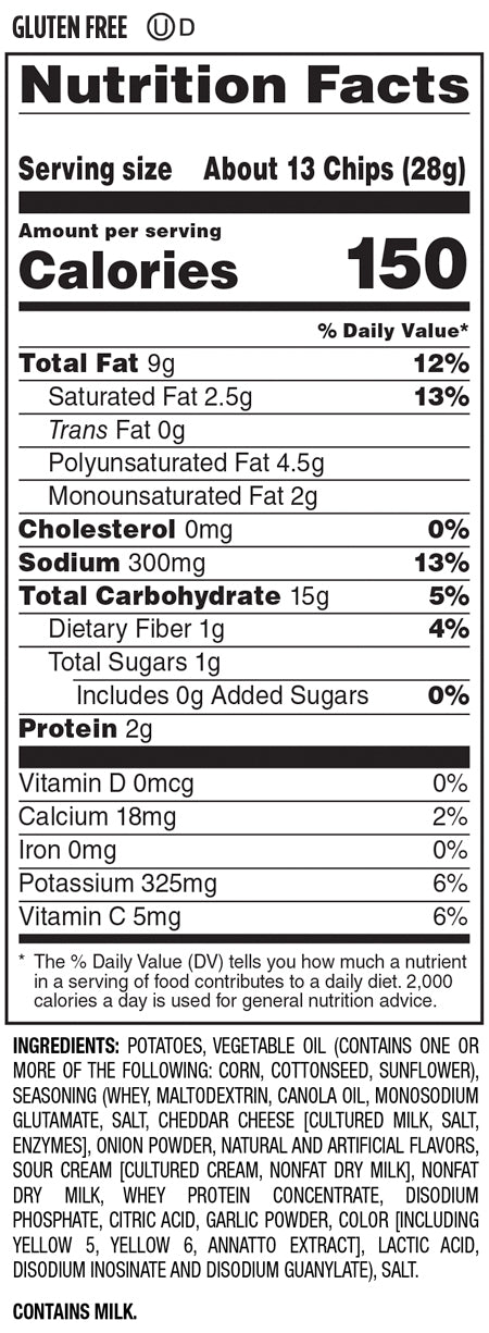 Nutrition Facts and Ingredients For cheddar and sour cream chips
