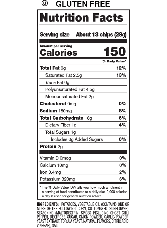 Nutrition Facts and Ingredients For Ghost Pepper Chips