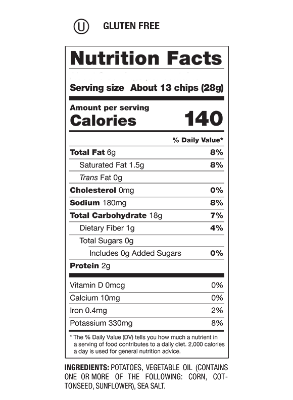 Nutrition Facts and Ingredients For Less Fat Kettle Potato Chips