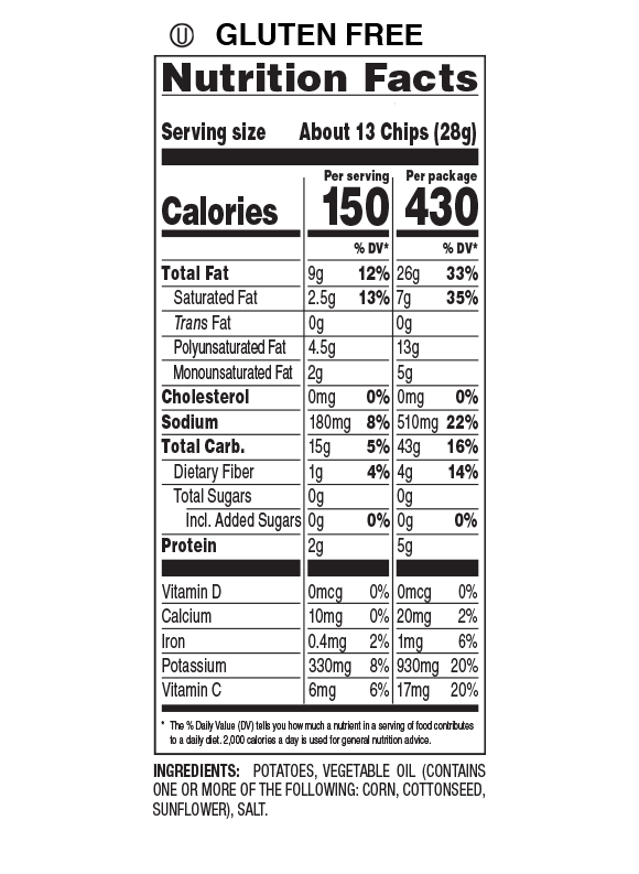 Nutrition Facts and Ingredients For ridged chips