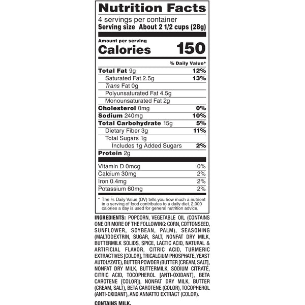 Nutrition Facts and Ingredients For Sweet Corn Popcorn