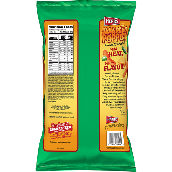 Jalapeno Poppers Flavored Cheese Curls 2.75oz bag back