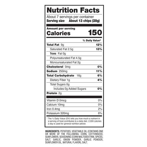 Nutrition Facts and Ingredients For roasted garlic and herb chips
