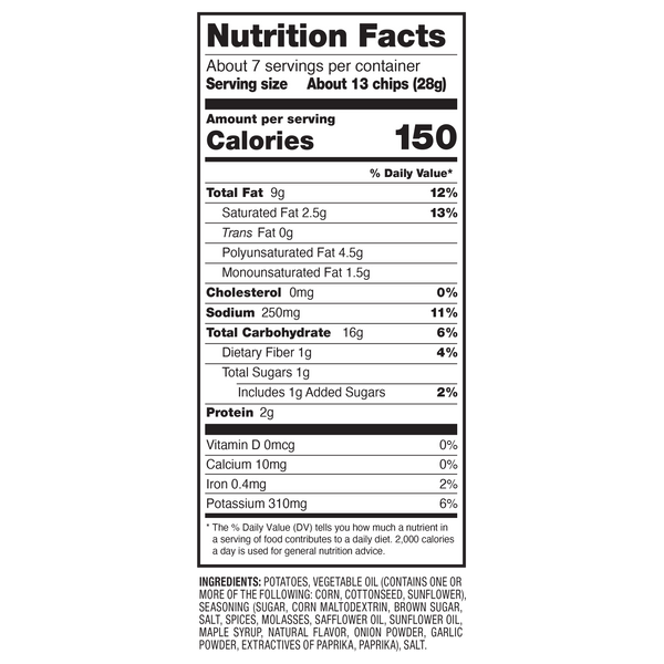 Nutrition Facts and Ingredients For smokehouse maple chips