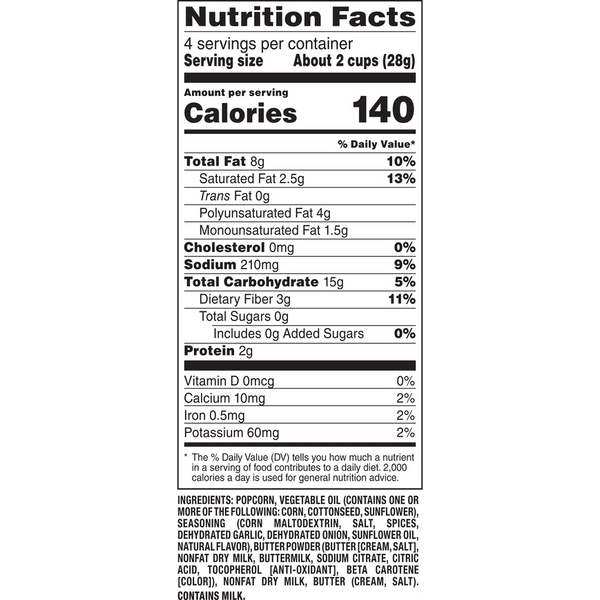 Nutrition Facts and Ingredients For garlic herb popcorn