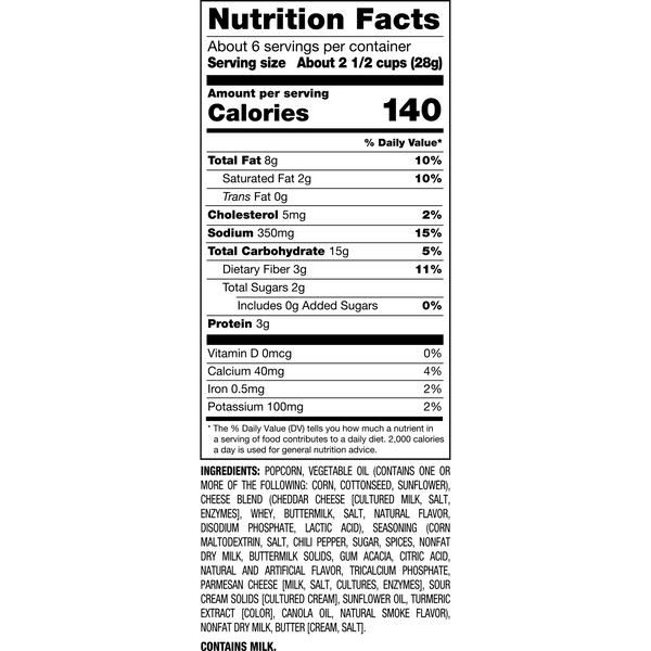 Nutrition Facts and Ingredients For street corn popcorn