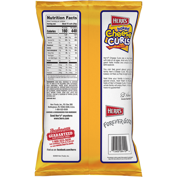 Herr's Baked Cheese Curls 2.75oz bag back