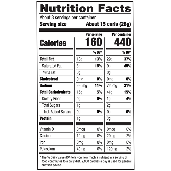 Herr's Baked Cheese Curls 2.75oz bag nutrition