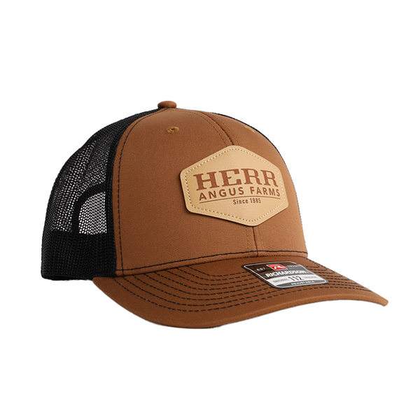 Herr Angus Farm Richardson Leather Patch Trucker Hat - Brown