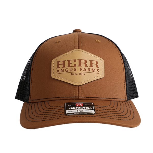 Herr Angus Farm Richardson Leather Patch Trucker Hat - Brown