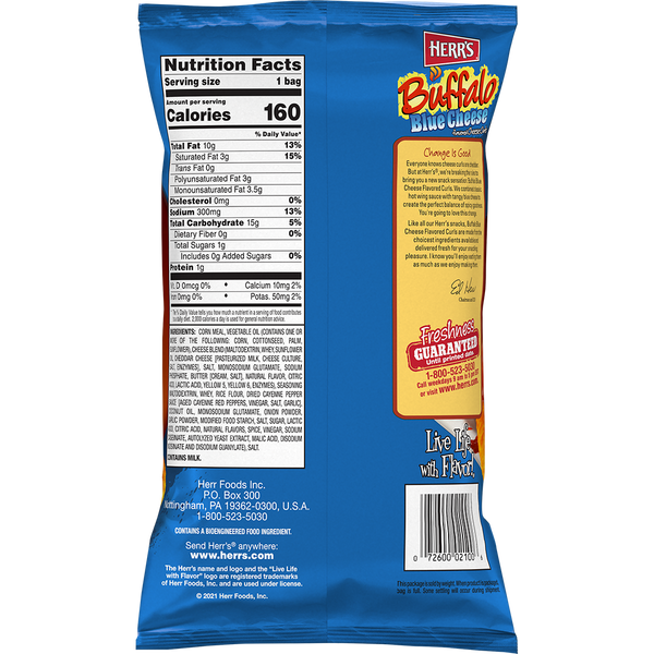 Herr's Buffalo Blue Cheese Curls 1oz bag back