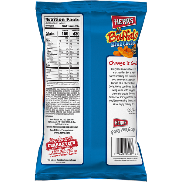 Herr's Buffalo Blue Cheese Curls 2.75oz bag back