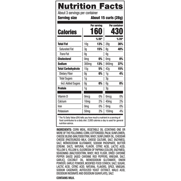Herr's Buffalo Blue Cheese Curls 2.75oz bag nutrition