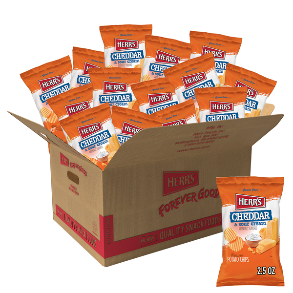 Herr's Cheddar and Sour Cream Ripple Chips 2.5oz bag case