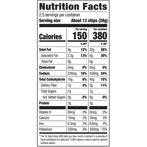 Herr's Cheddar and Sour Cream Ripple Chips 2.5oz bag nutrition