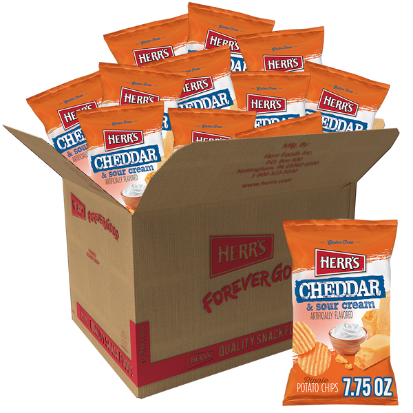 Herr's Cheddar and Sour Cream Ripple Potato Chip 7.75oz bag case