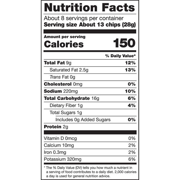 Herr's Cheddar and Sour Cream Ripple Potato Chip 7.75oz bag nutrition