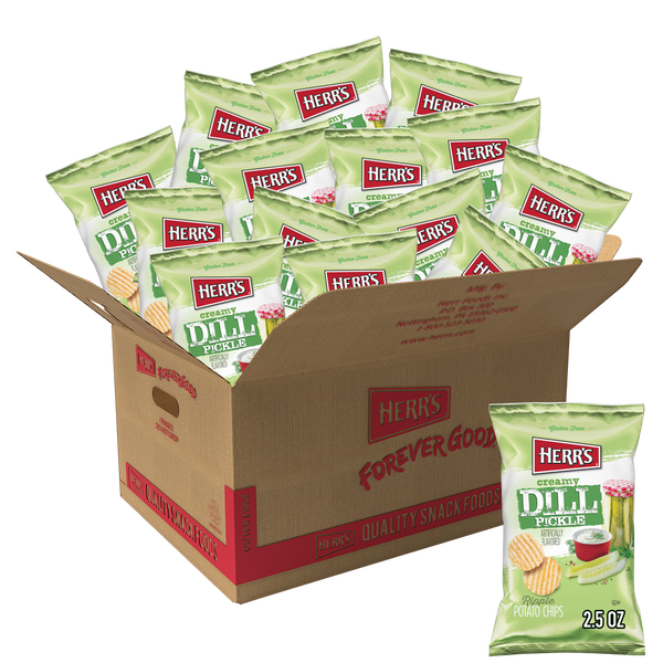 Herr's Creamy Dill Pickle Ripple Potato Chips 2.5oz bag 24ct case