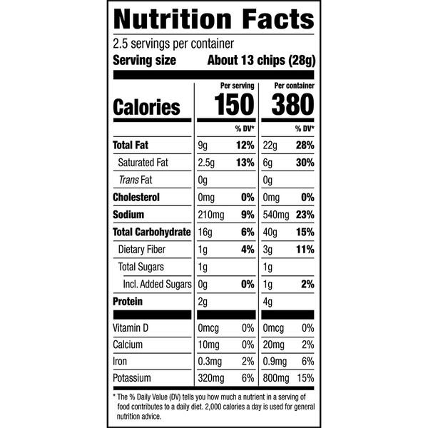 Herr's Creamy Dill Pickle Ripple Potato Chips 2.5oz bag nutrition