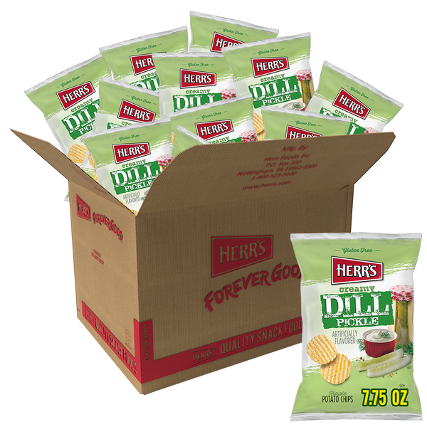 Herr's Creamy Dill Pickle Ripple Potato Chips 7.75oz 12ct case