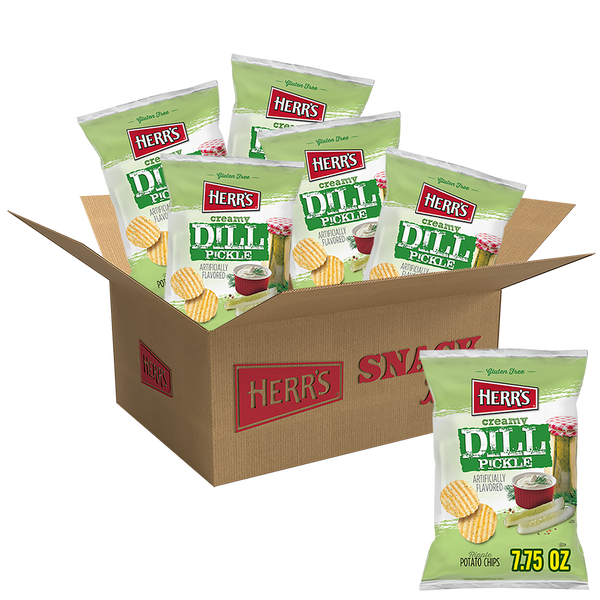 Herr's Creamy Dill Pickle Ripple Potato Chips 7.75oz 6ct case