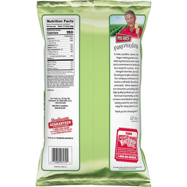 Herr's Creamy Dill Pickle Ripple Potato Chips 7.75oz back