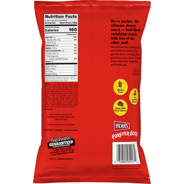 Herr's Crunchy Cheesy Chomz Cheddaboom! 8oz bag back