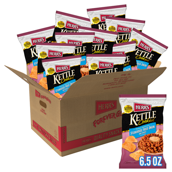 Herr's Famous Appetizers Steakhouse Fried Onion And Sauce Kettle Chips 6.5 oz case