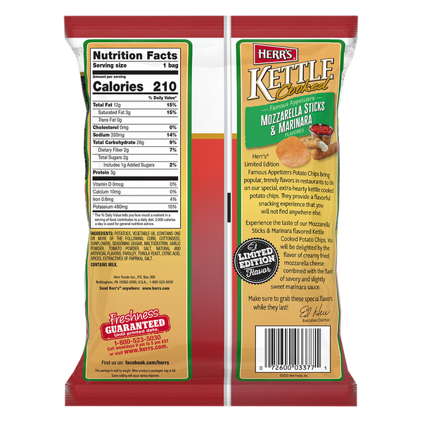 Famous Appetizers Mozzarella Sticks & Marinara Kettle Cooked Chips *LIMITED TIME FLAVOR* 2oz back