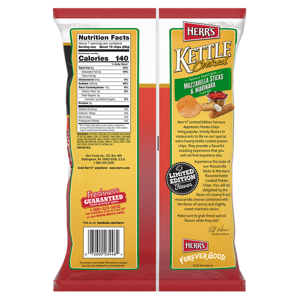Famous Appetizers Mozzarella Sticks & Marinara Kettle Cooked Chips *LIMITED TIME FLAVOR* 6.5oz back