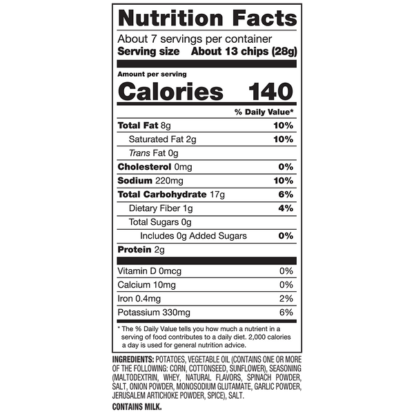 Famous Appetizers Spinach & Artichoke Dip Flavored Kettle Cooked Chips *LIMITED TIME FLAVOR* 6.5oz nutrition