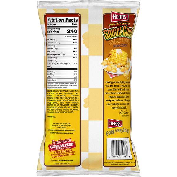 Herr's Fire Roasted Sweet Corn Popcorn 1.5oz bag back