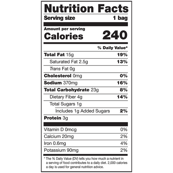 Herr's Fire Roasted Sweet Corn Popcorn 1.5oz bag nutrition panel