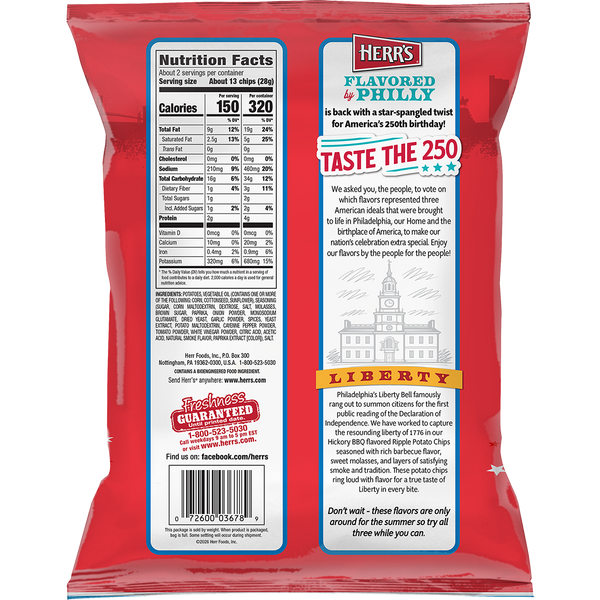 Flavored By Philly Liberty Hickory BBQ Ripple Chips 2.125oz back