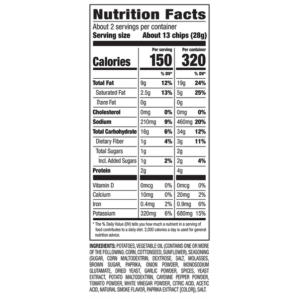 Flavored By Philly Liberty Hickory BBQ Ripple Chips 2.125oz nutrition