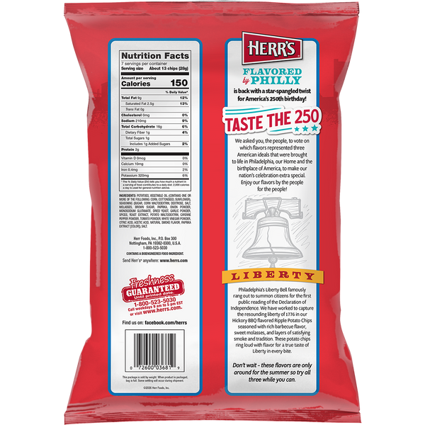 Flavored By Philly Liberty Hickory BBQ Ripple Chips 7oz back