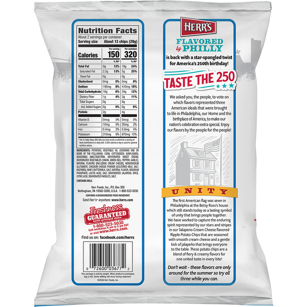 Flavored By Philly United Jalapeno Cream Cheese Ripple Chips 2.125oz back