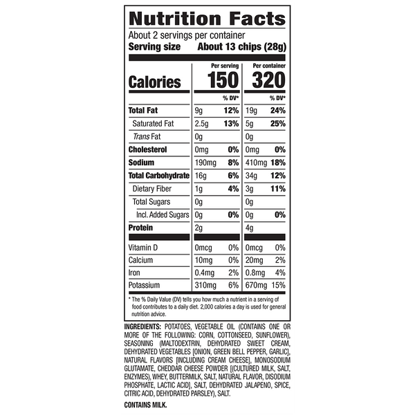 Flavored By Philly United Jalapeno Cream Cheese Ripple Chips 2.125oz nutrition