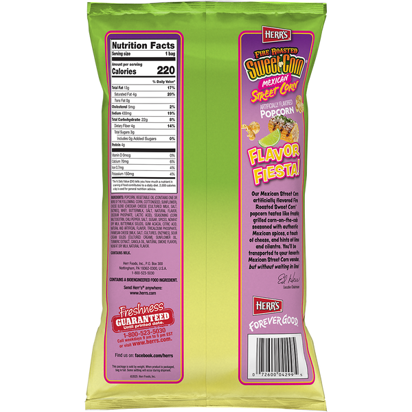 Herr's Fire Roasted Sweet Corn Mexican Street Corn Popcorn 1.5oz bag back